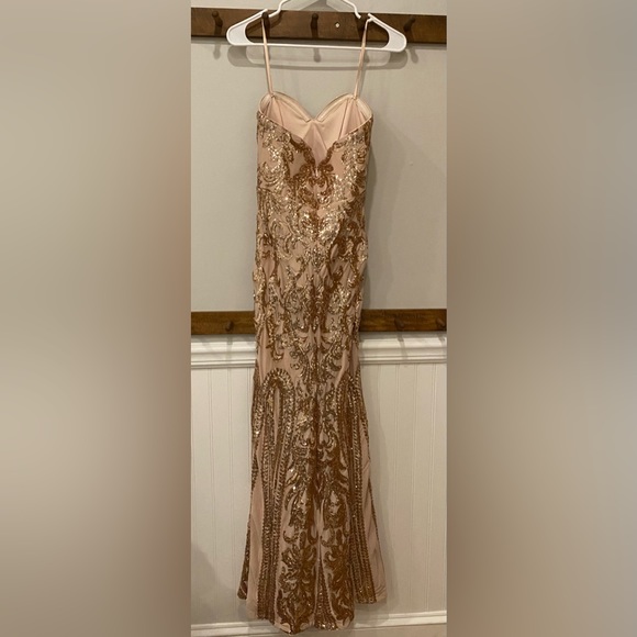 Rebecca Rose Gold Strapless Sequin Maxi Dress - Picture 5 of 10